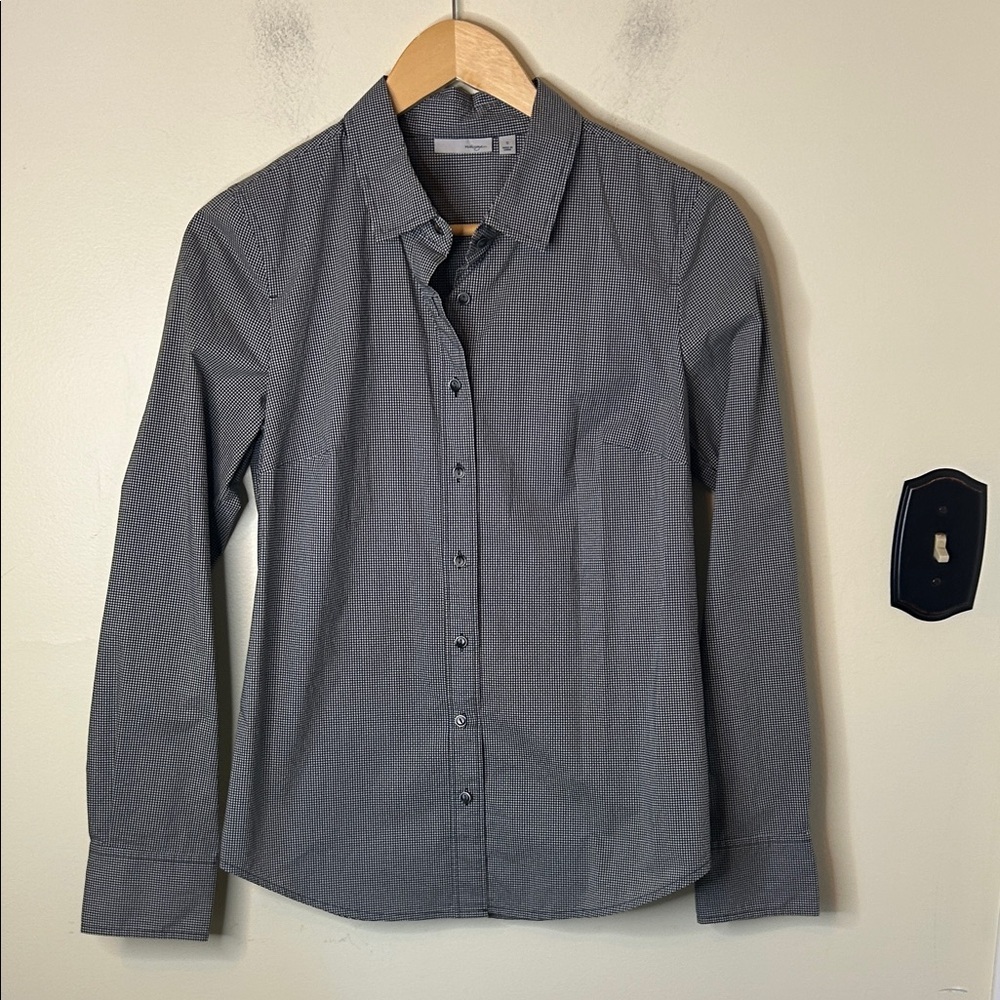 Women’s Halogen Mini Checks Black and White Button Down Size S
